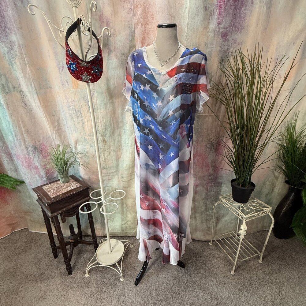 📌CLOSET FULL 4TH OF JULY Stars & Stripe Chiffon Dress with Underdress